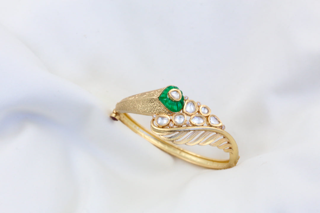 Premium Polki Bracelet - Green Stone (Openable)