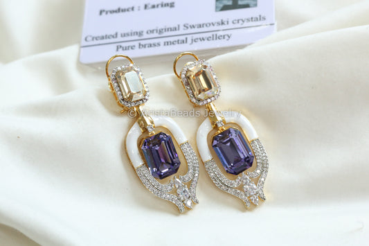 Designer Enamel Austrian Swarovski Crystal Earrings - Purple