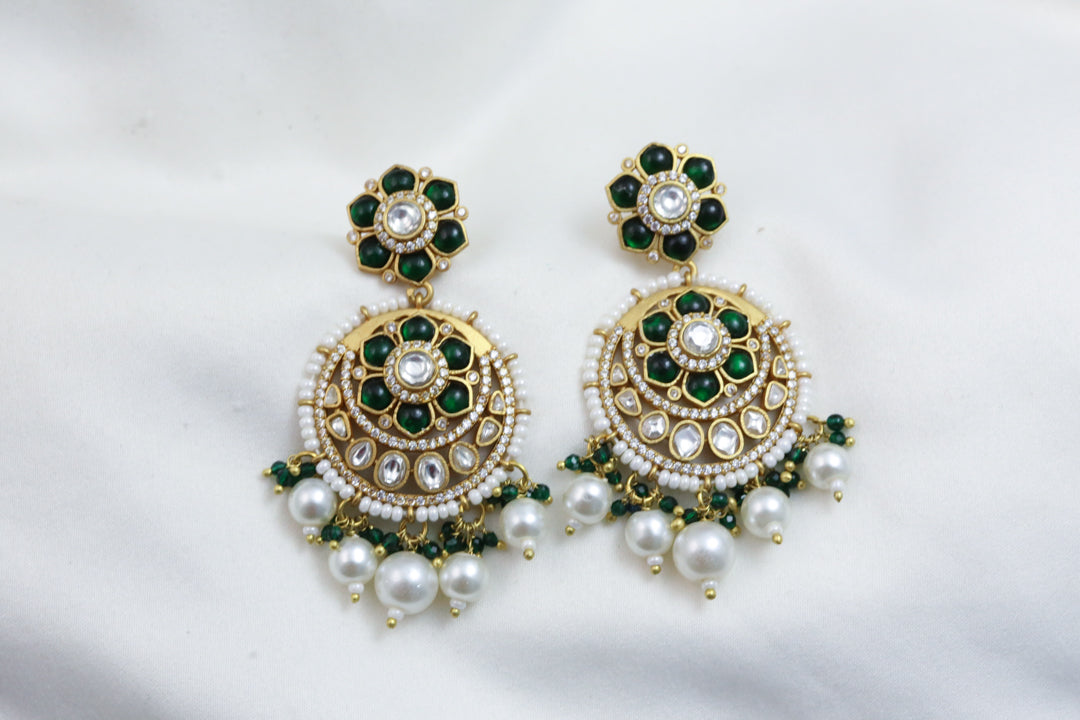 Real Moissanite Chandbaali - Green