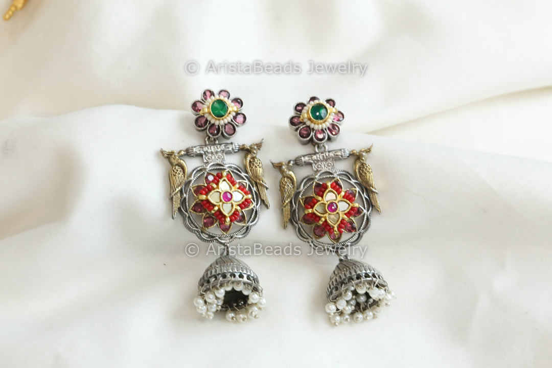 MOP Coral Fusion Dual Tone Earrings Jhumka