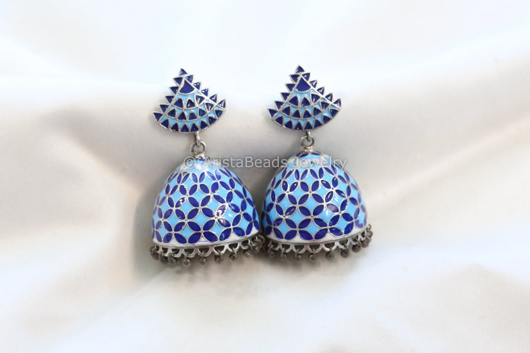 Enamel Jhumka - Blue
