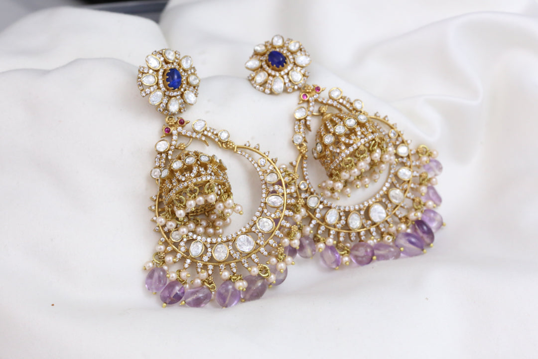 Real Moissanite Jhumka Chaandbaali - Amethyst