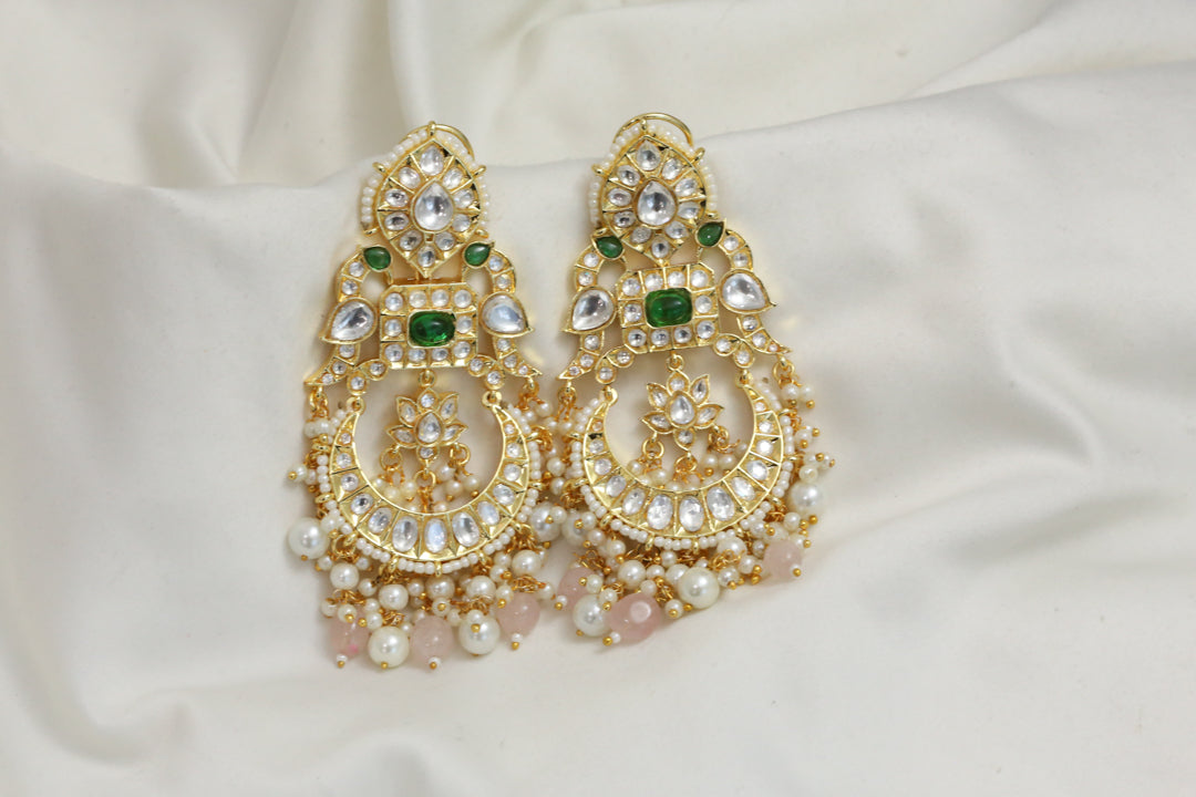 Polki Chandbaali - Rose Quartz Drops