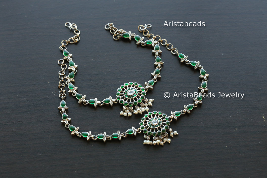 Oxidized Stone Payal/ Anklet - Green