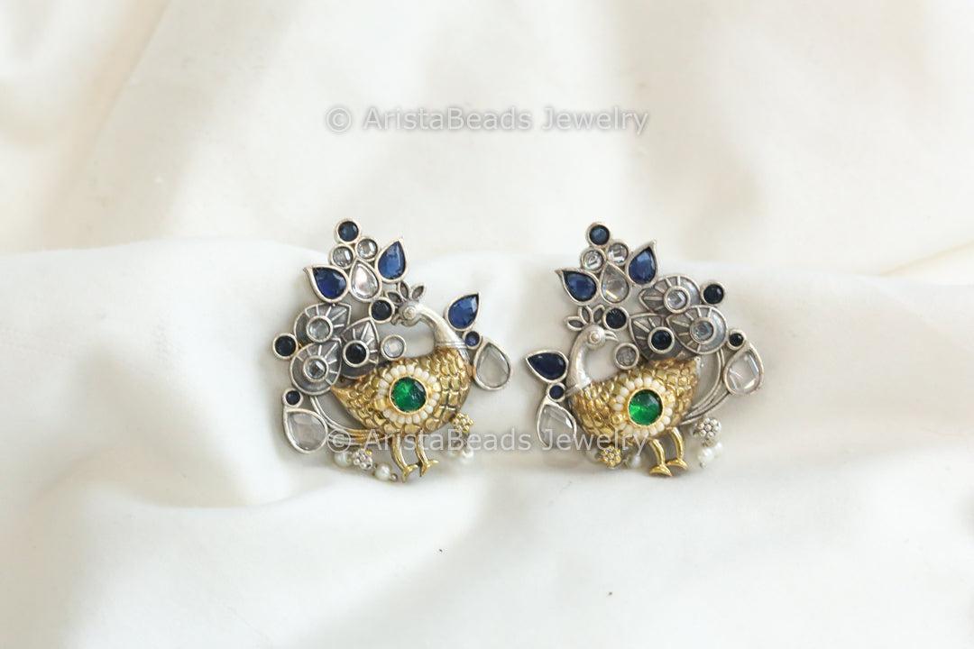Mayura Kundan Fusion Stud - Blue