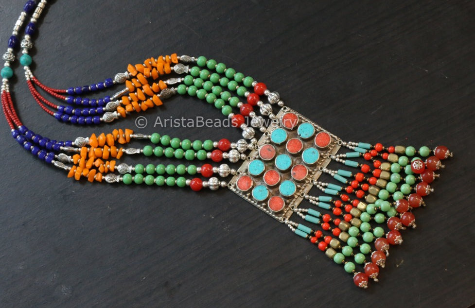 Real Tibetan Necklace With Semiprecious Stones - Design 2