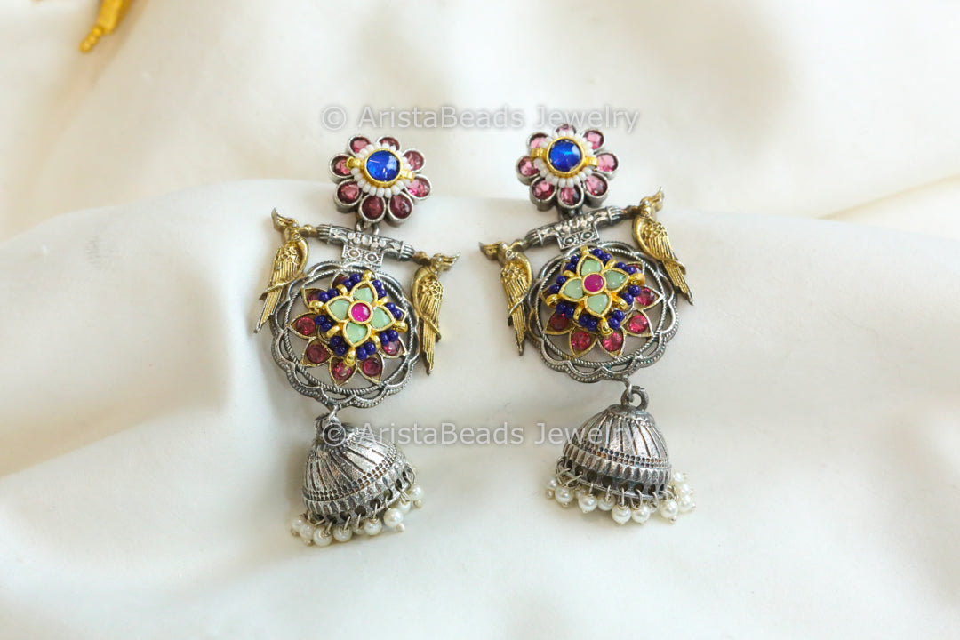 Mint Blue Fusion Dual Tone Earrings Jhumka