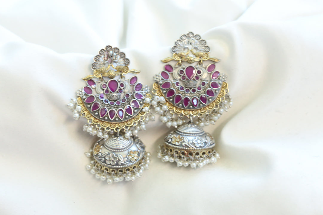 Dual Tone Chandbaali Jhumka - Ruby