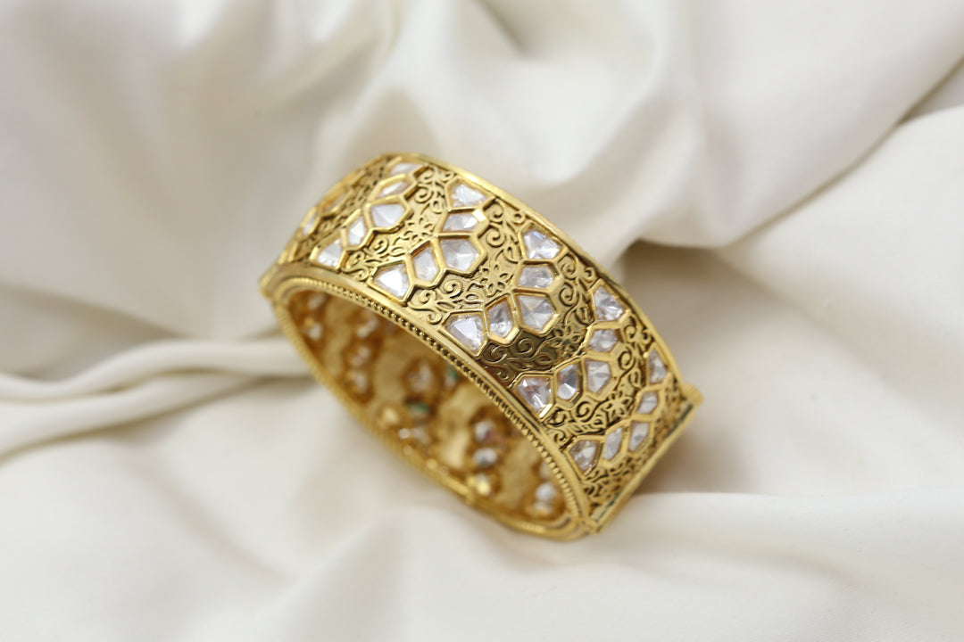 Contemporary Gold Polki Bangle Bracelet (2.2/2.4 (Openable)