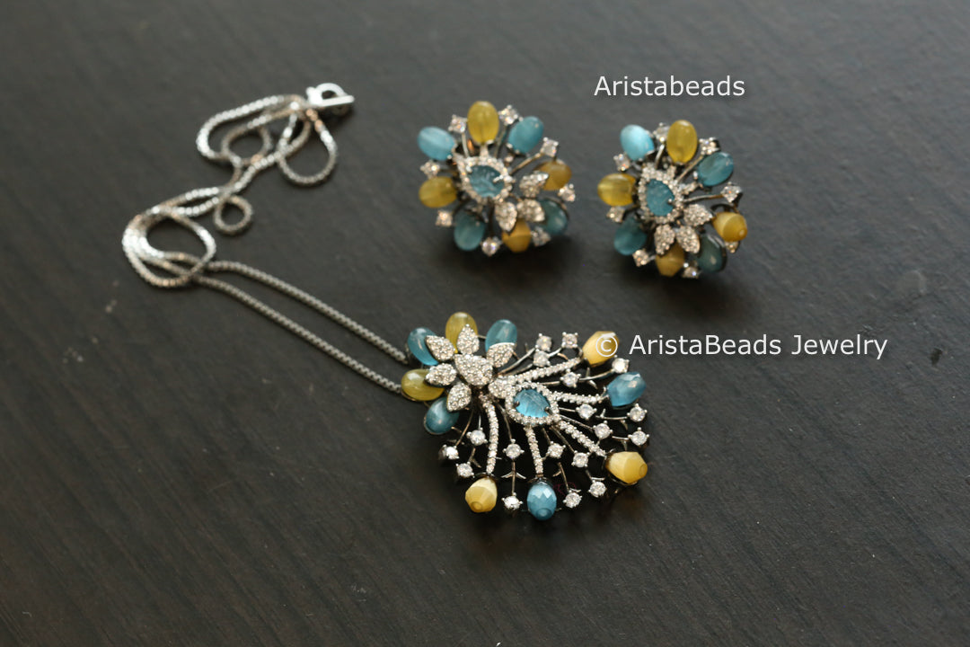 Micro CZ Victorian Pendant Set - Yellow
