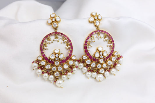 Real Moissanite & Jadau Earrings - Ruby
