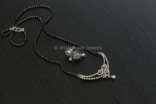 Black Bead Silver Necklace - Stye 9