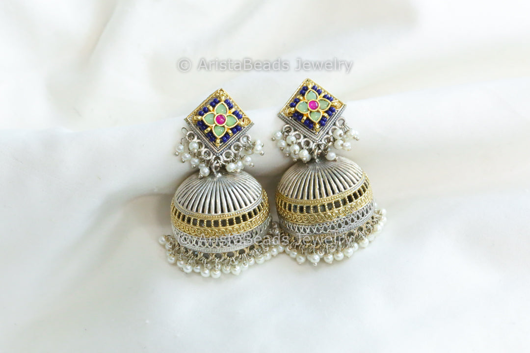 Mint Ruby Fusion Kundan Jhumka