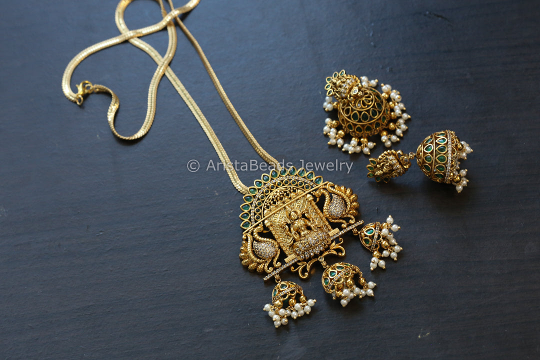 Green CZ & Polki Pendant Set