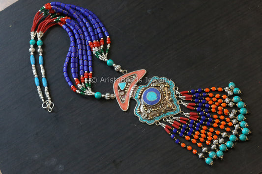 Real Tibetan Necklace With Semiprecious Stones - Design 14