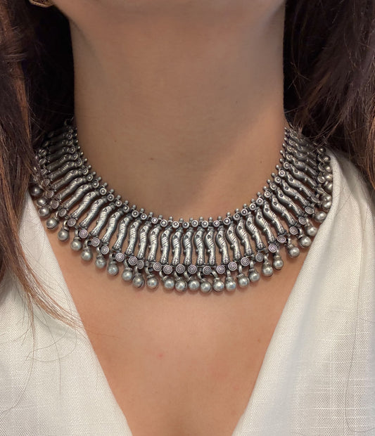 Anubha Silver Look Oxidized  Necklace