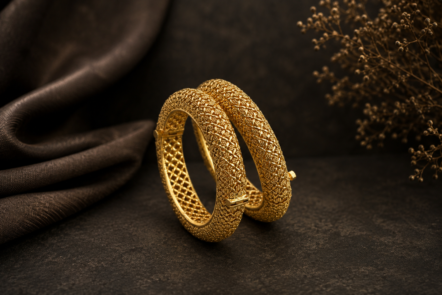 Gold Plated Filigree Bangles (Openable 2.4)