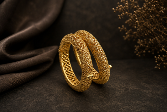 Gold Plated Filigree Bangles (Openable 2.4)