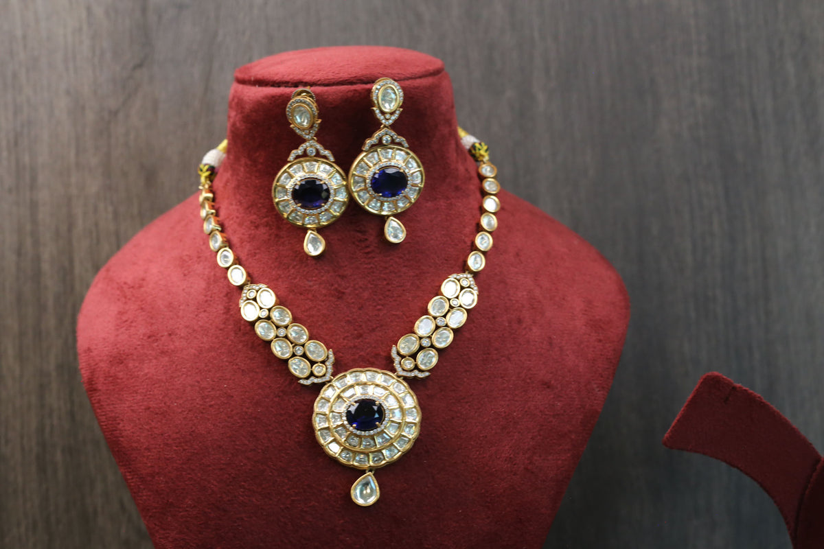 Preeti Uncut Polki Kundan Doublet Set - Blue