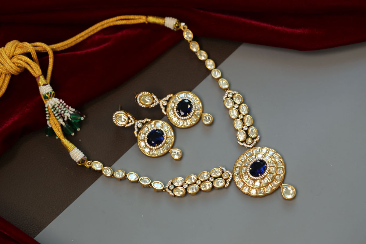 Preeti Uncut Polki Kundan Doublet Set - Blue