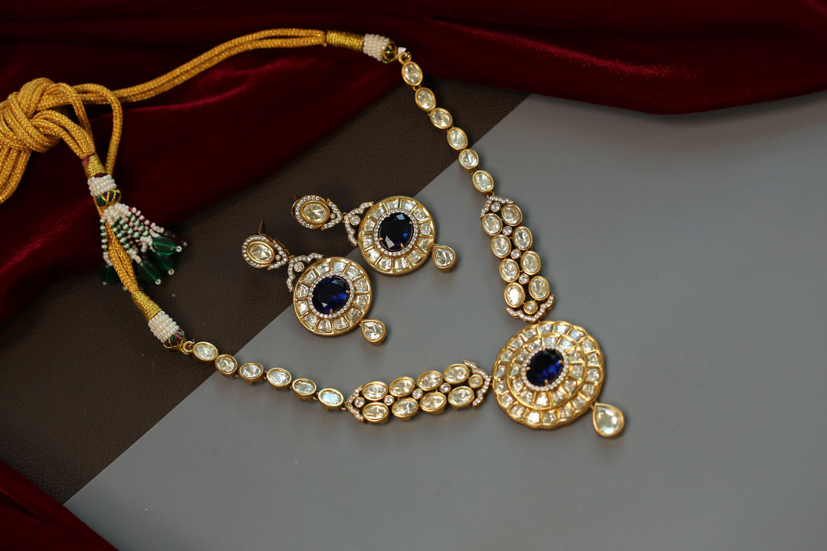 Preeti Uncut Polki Kundan Doublet Set - Blue