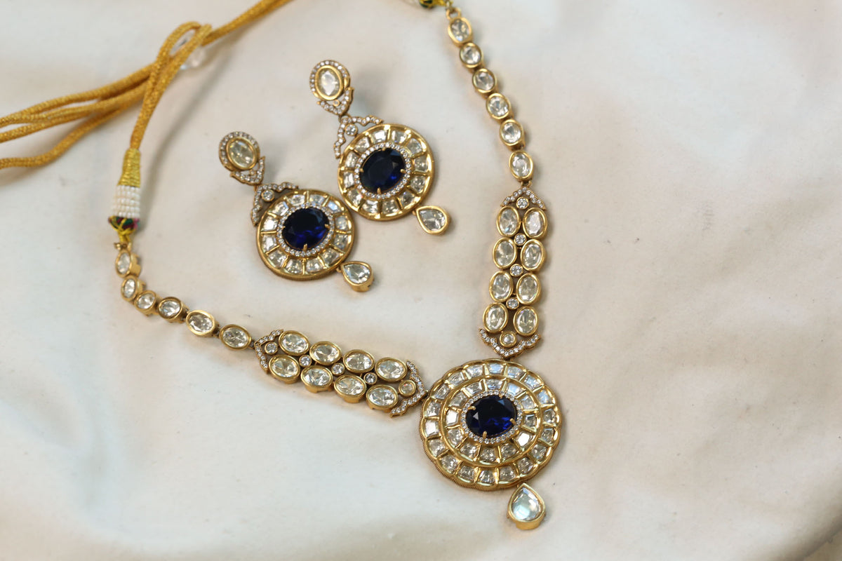 Preeti Uncut Polki Kundan Doublet Set - Blue
