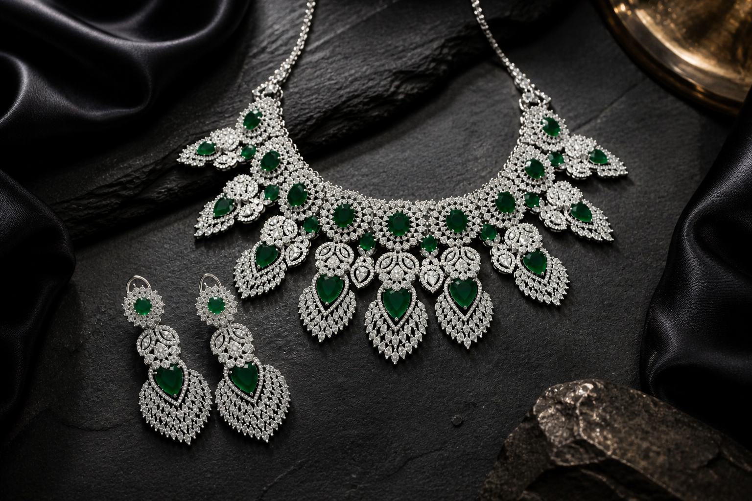 Amera Micro CZ & Green Doublet Necklace Set