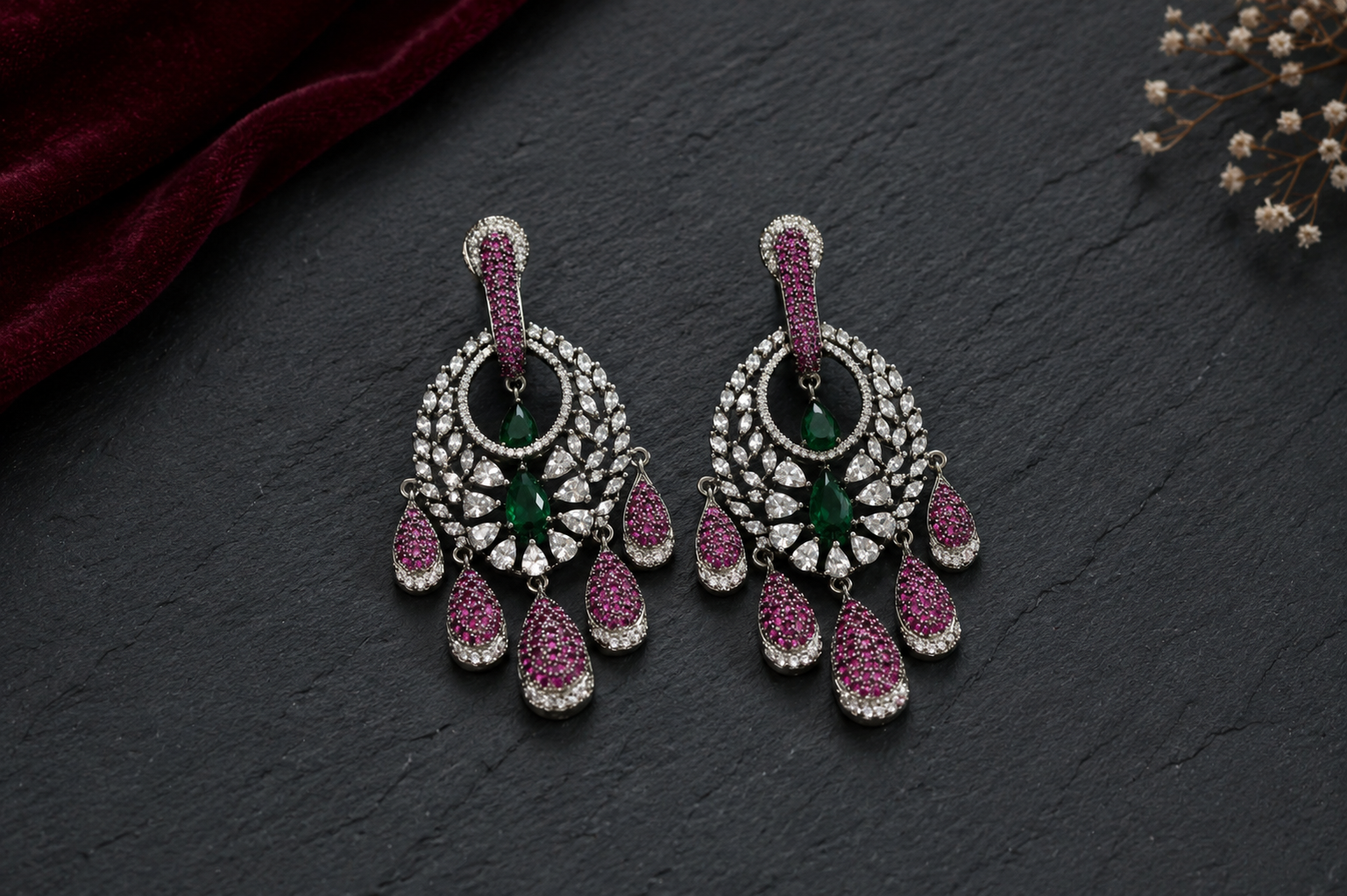 Premium CZ Earrings - Ruby Green