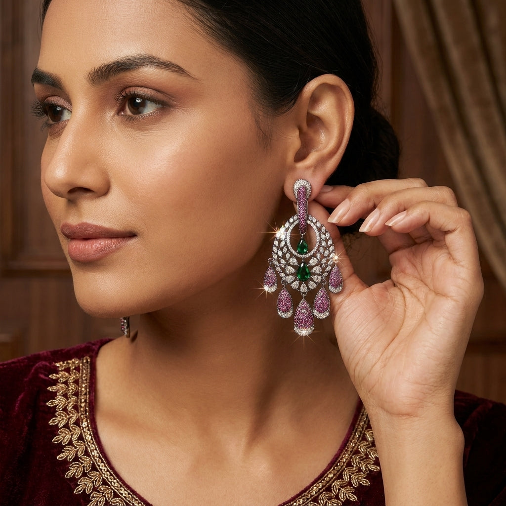 Premium CZ Earrings - Ruby Green