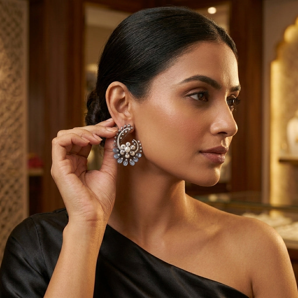Designer Victorian CZ & Semiprecious Stone Earrings
