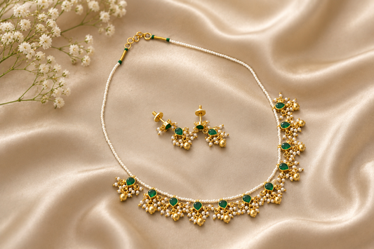 Dainty Pachi Kundan Set  - Green