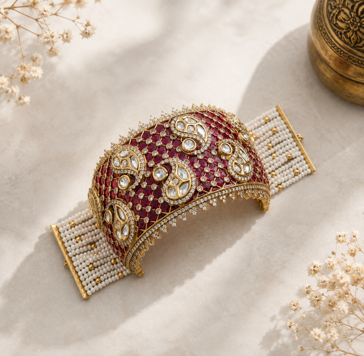 Takkar Work & Uncut Kundan Bracelet (Adjustable)
