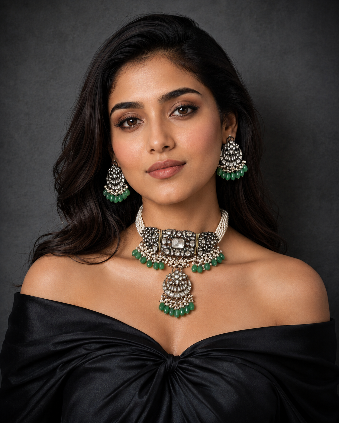 Kashish Victorian Oxidized Faceted Jadau Kundan Choker Set