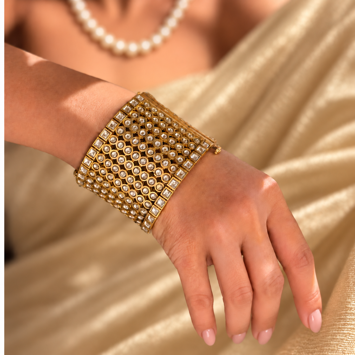 Vintage Gold Designer Jadau Bangle (Openable) - 2.4