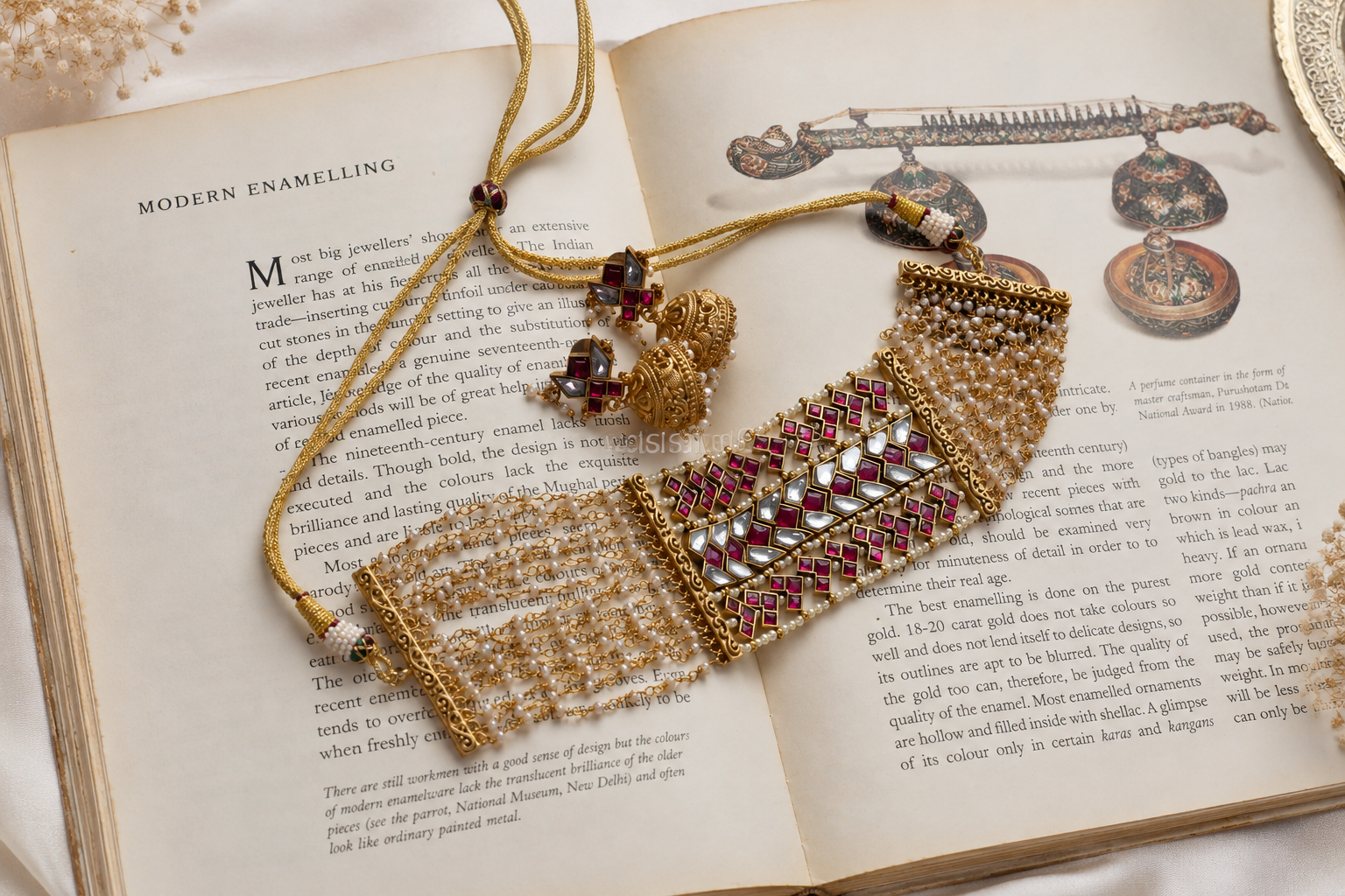 Designer Jadau Choker Set - Real Fresh Water Pearls