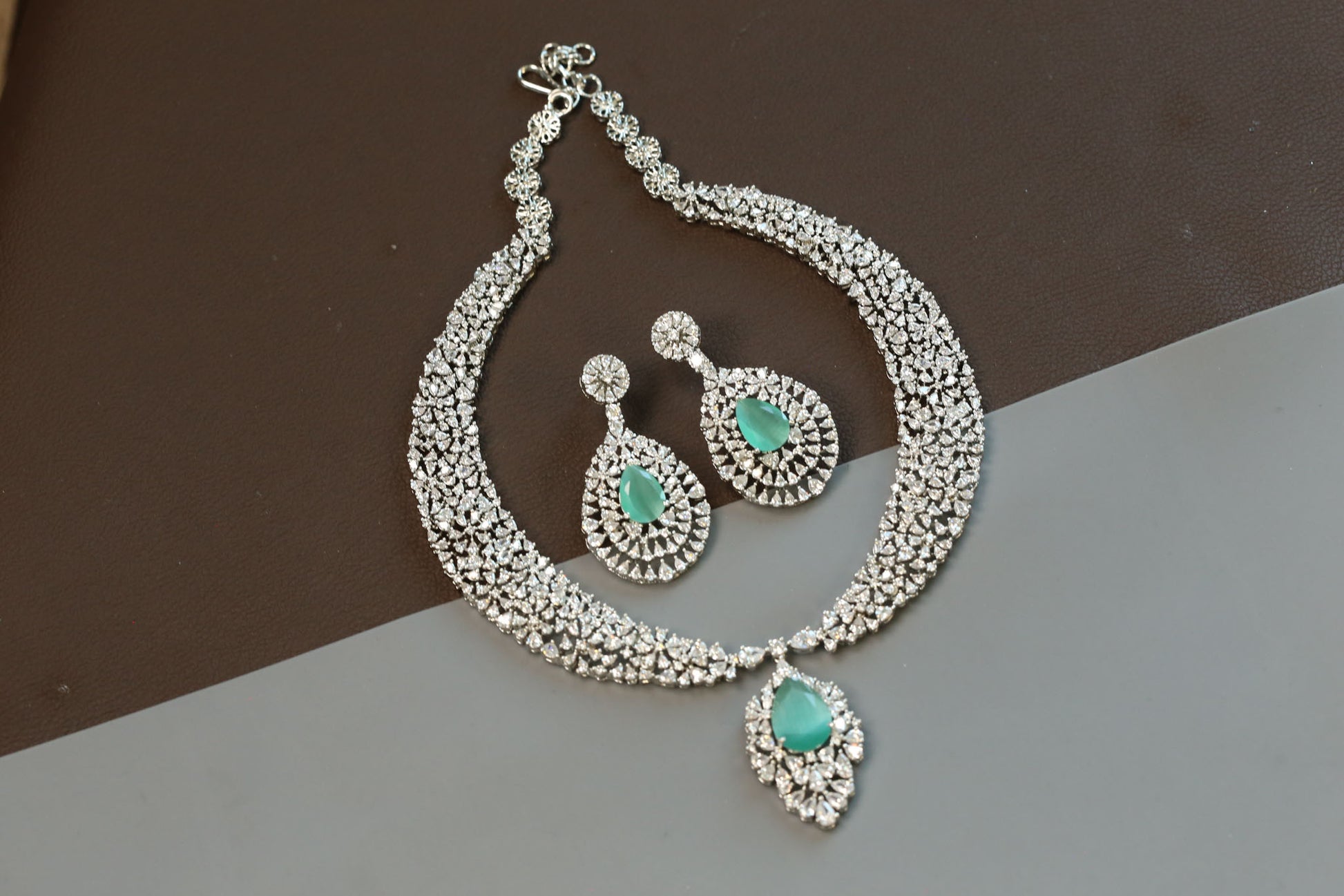 Sitara Premium Quality CZ Necklace Sets - Mint