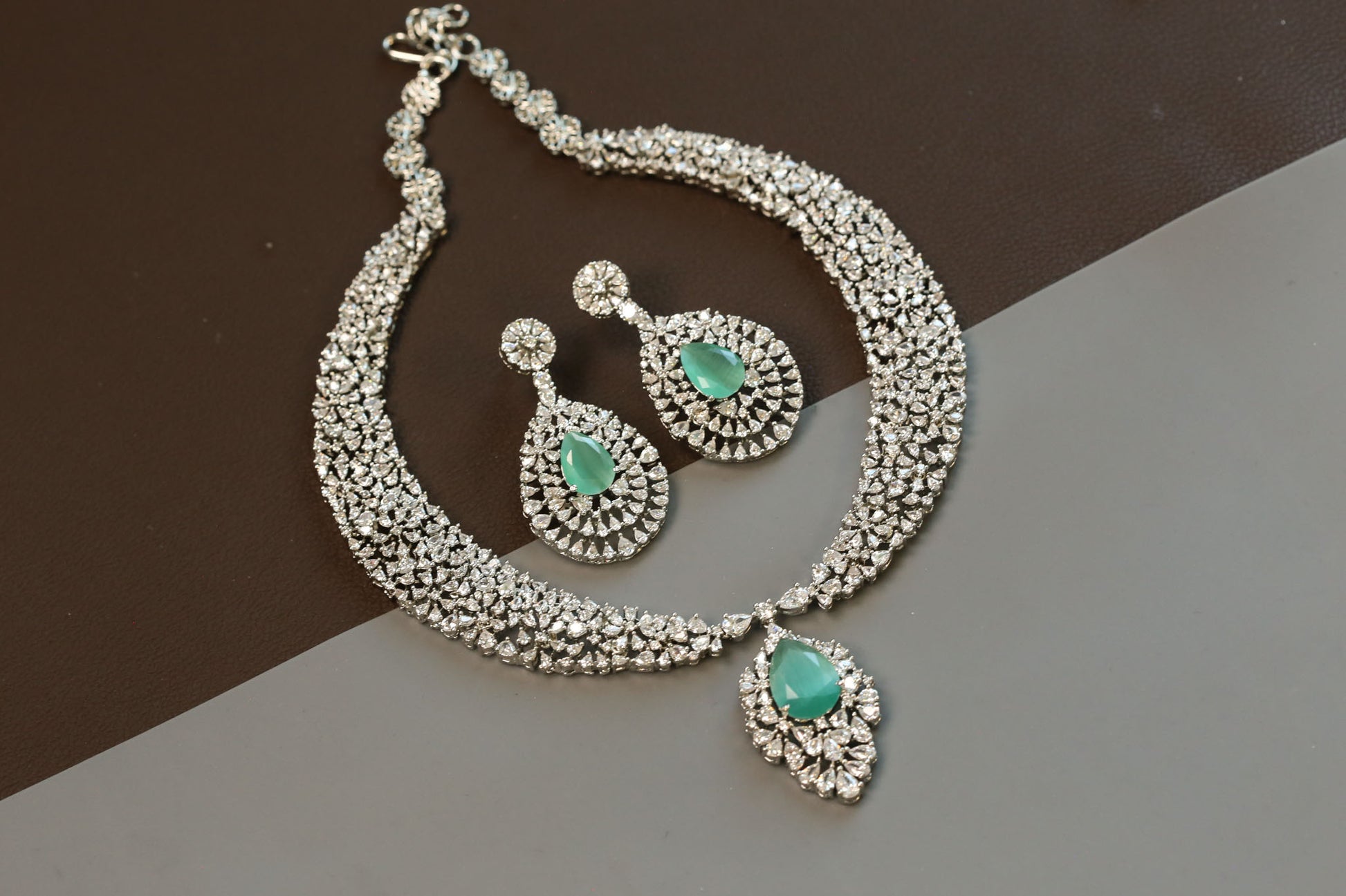 Sitara Premium Quality CZ Necklace Sets - Mint