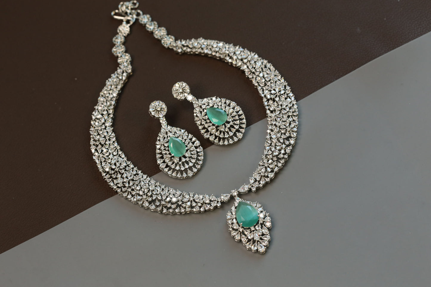 Sitara Premium Quality CZ Necklace Sets - Mint