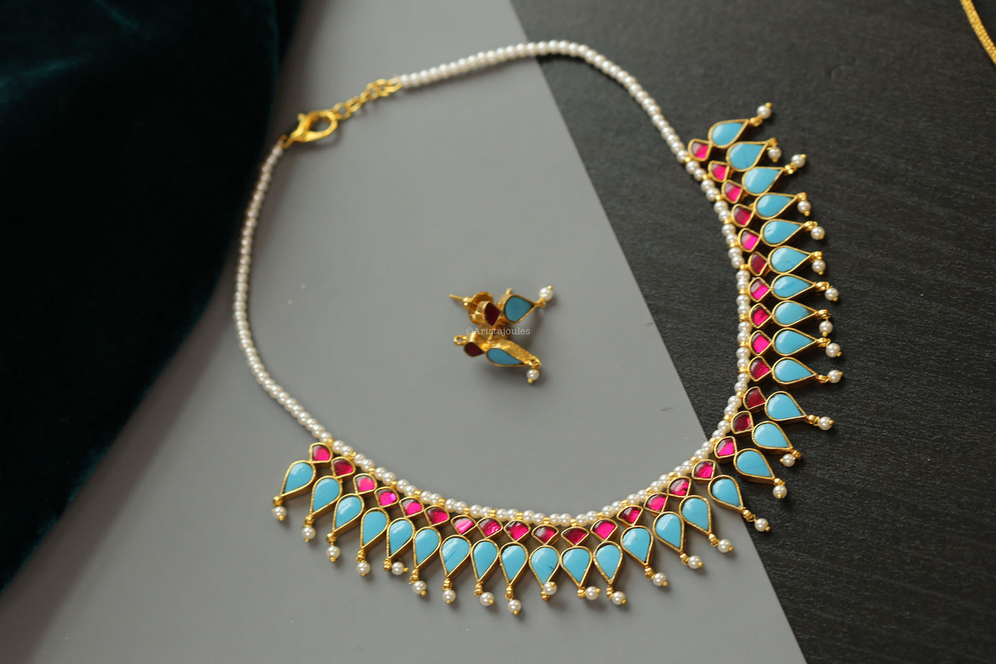 Nishi Turquoise Kundan Necklace Set