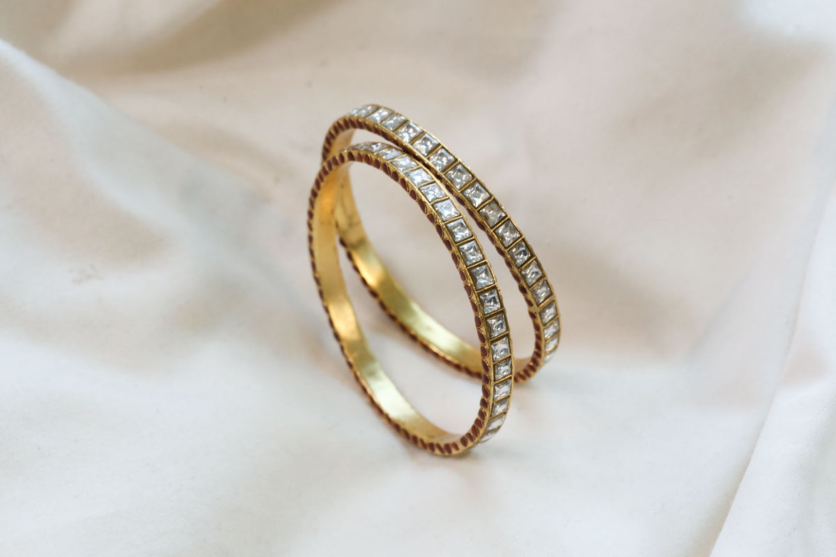 Jadau Enamel Sia Bangle Set ( Pair - Set of 2)