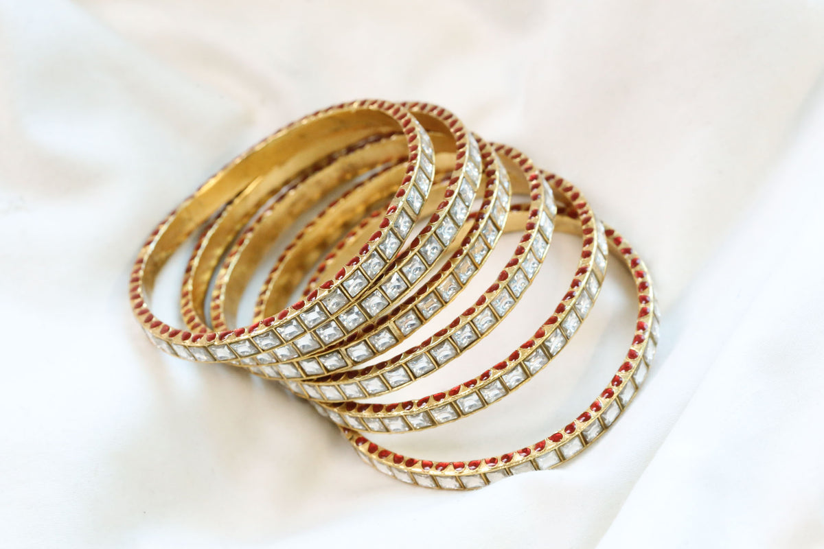 Jadau Enamel Sia Bangle Set ( Pair - Set of 2)