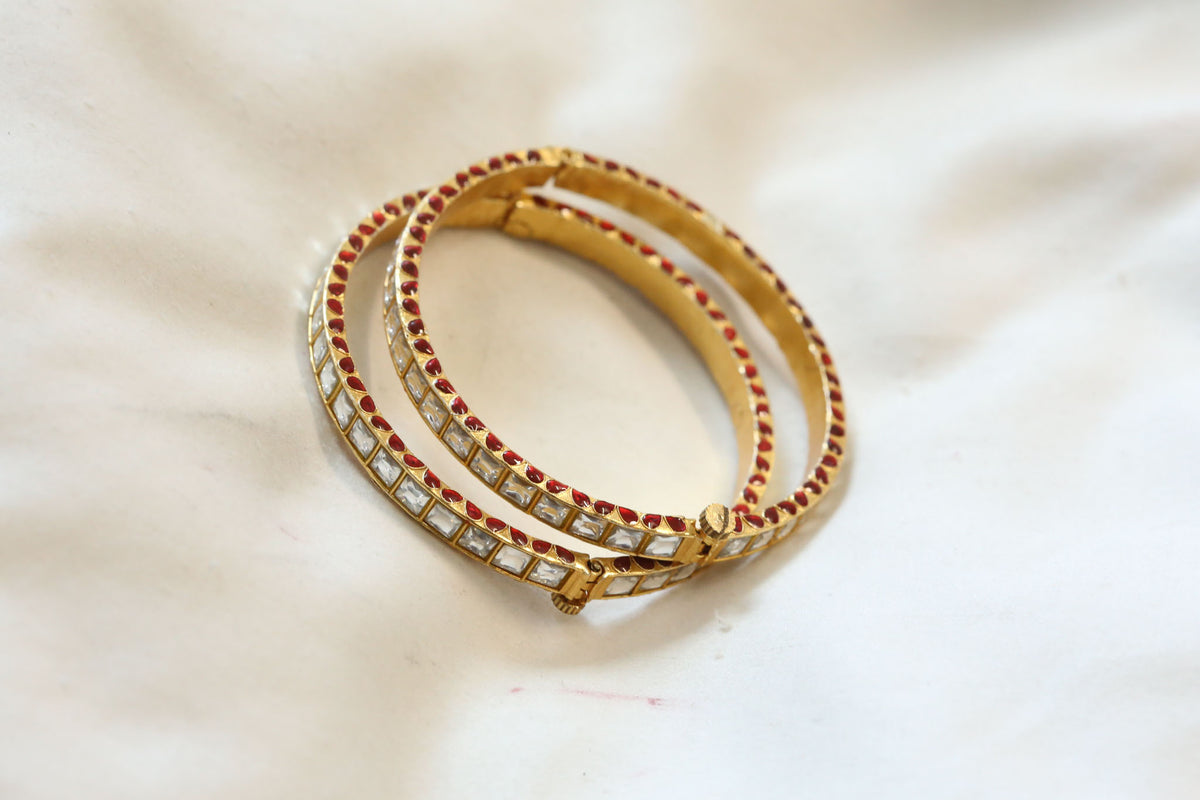 Jadau Enamel Sia Bangle Set ( Pair - Set of 2)