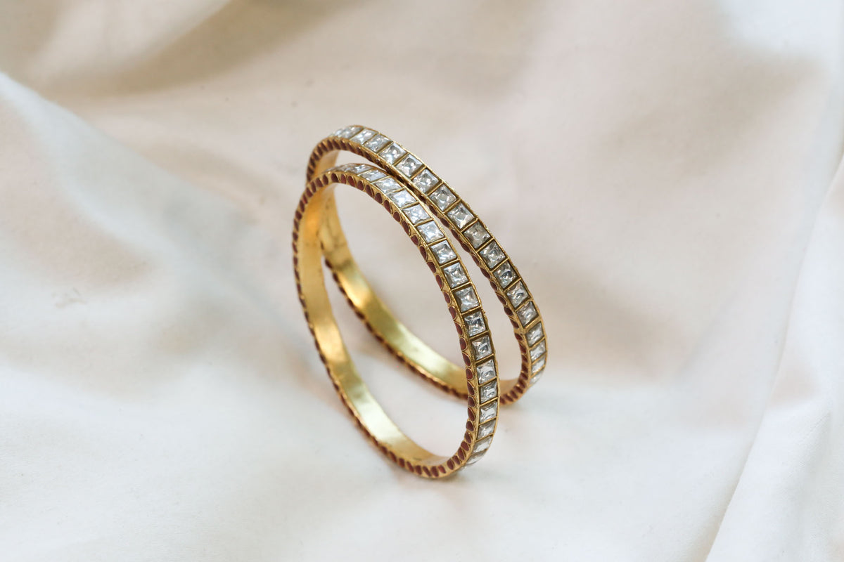 Jadau Enamel Sia Bangle Set ( Pair - Set of 2)