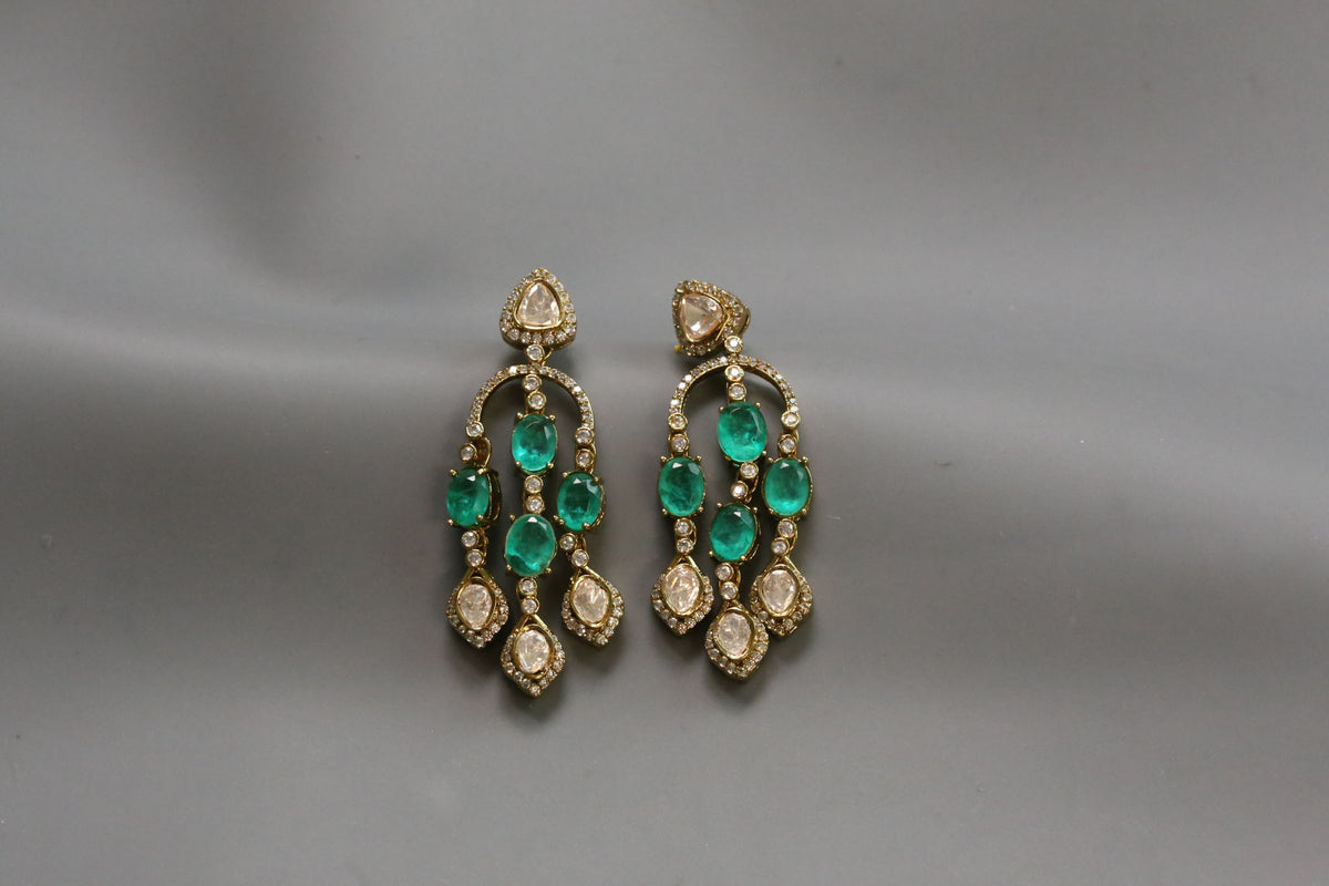 Premium LV Moissanite & Doublet Earrings -Emerald
