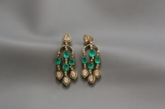 Premium LV Moissanite & Doublet Earrings -Emerald