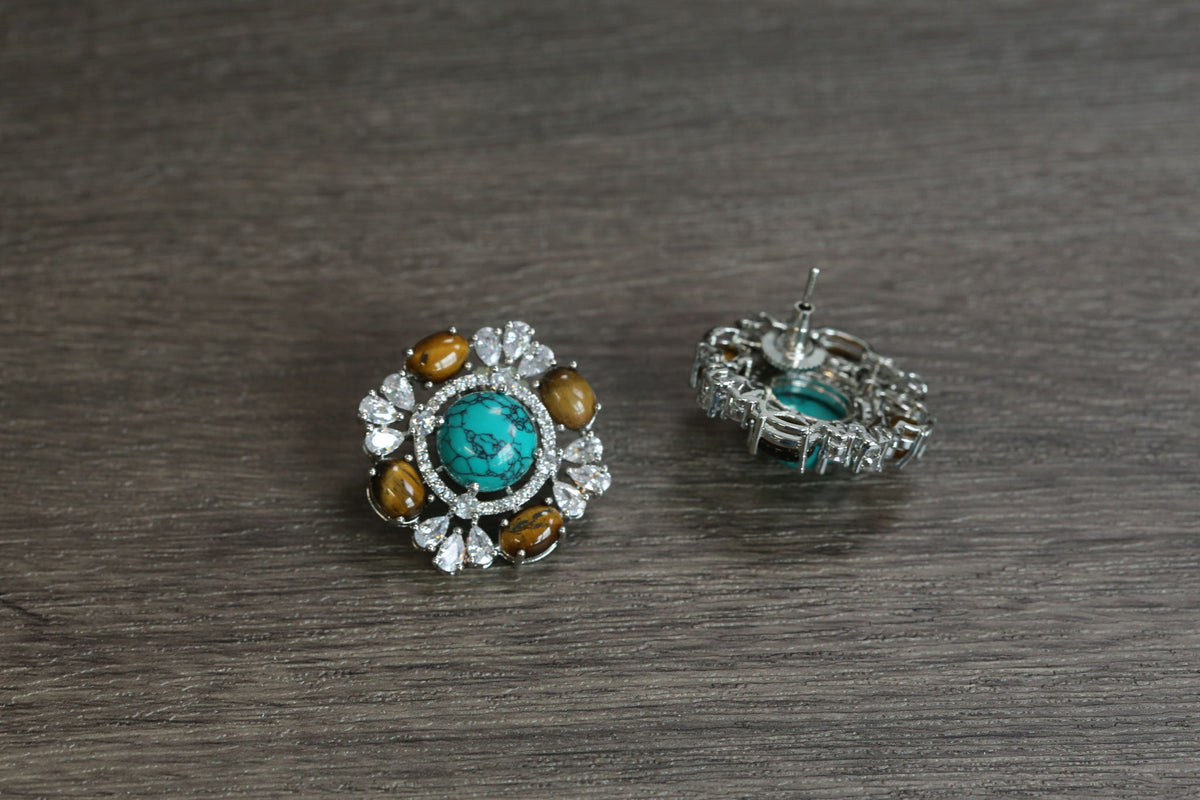 Shruti Semiprecious Studs - Turquoise & TigerEye
