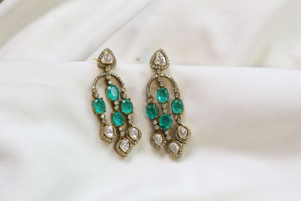 Premium LV Moissanite & Doublet Earrings -Emerald