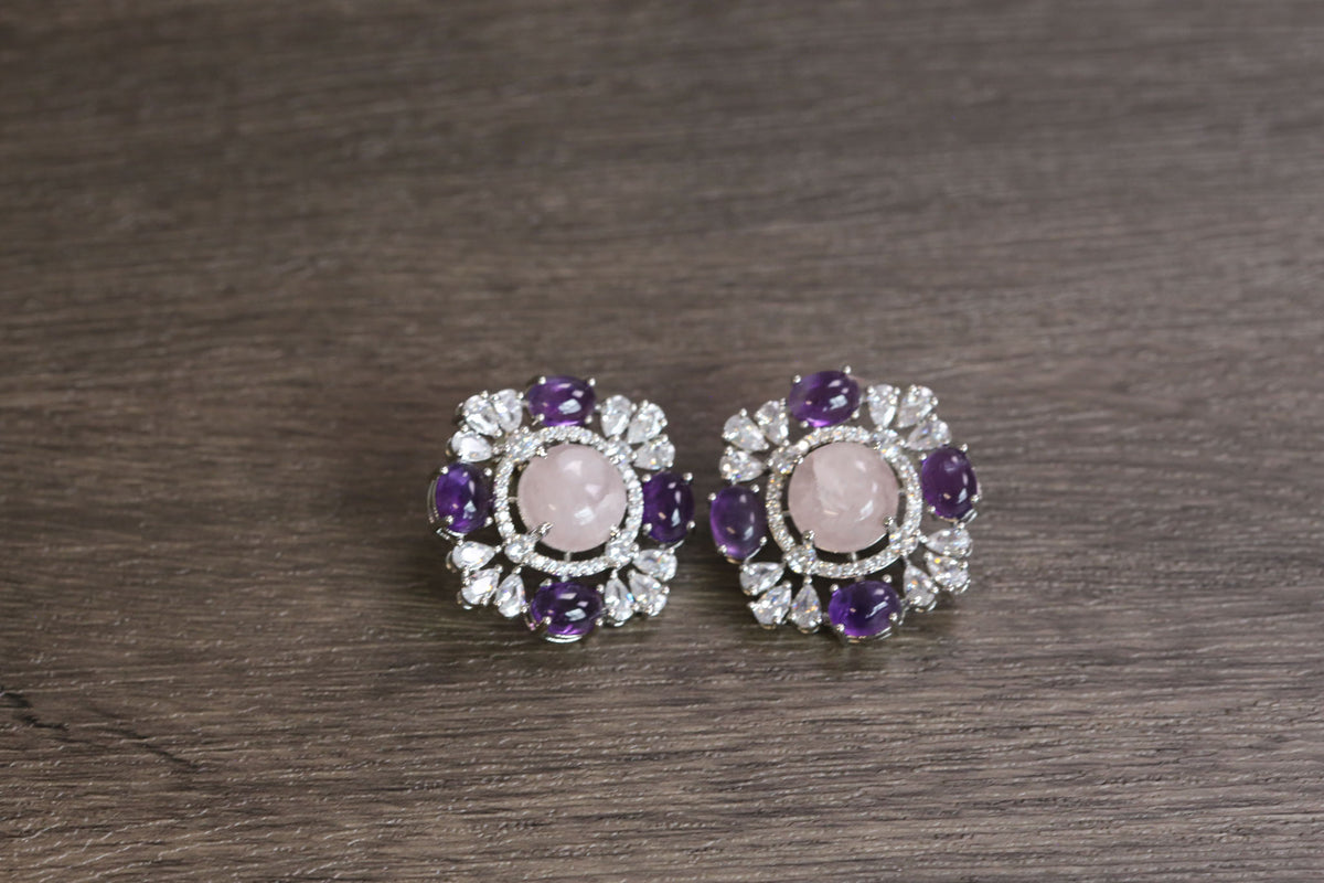 Shruti Semiprecious Studs - Rose Quartz & Amethyst