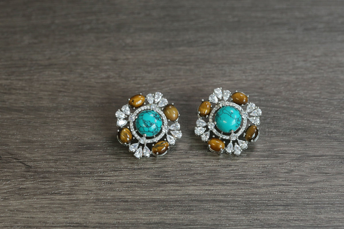 Shruti Semiprecious Studs - Turquoise & TigerEye