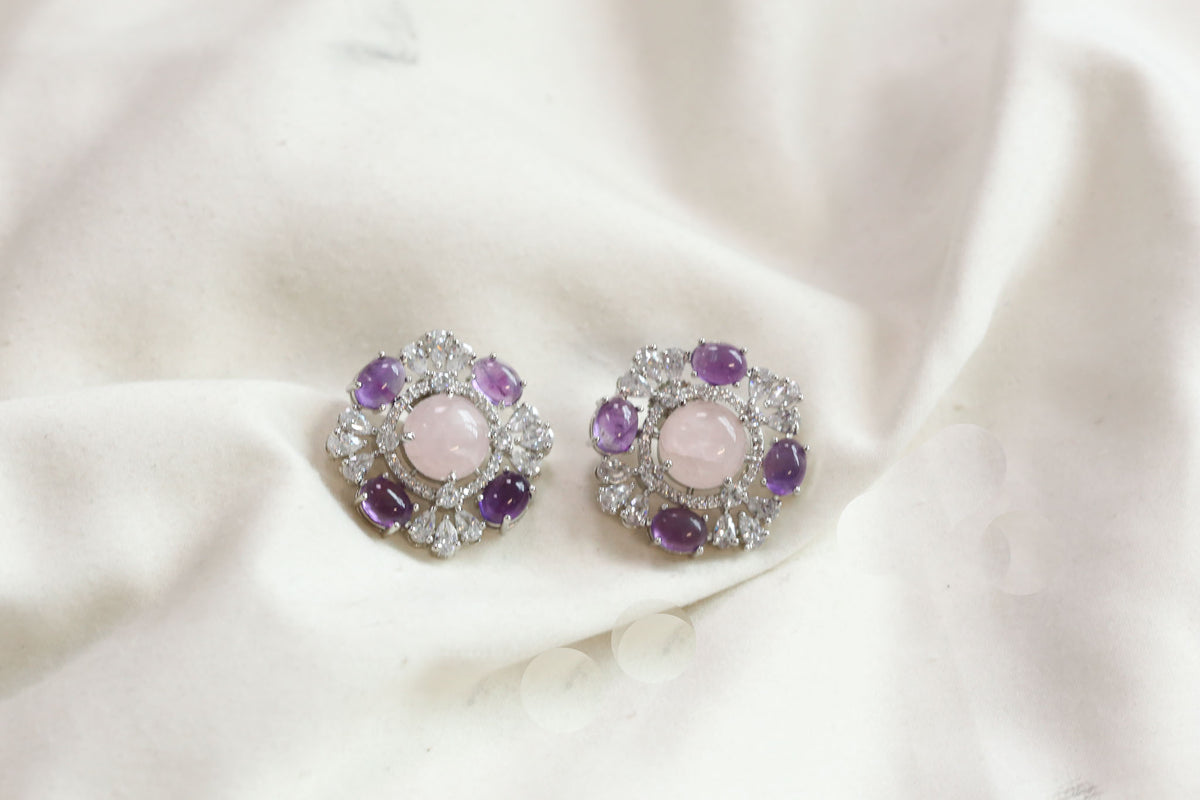 Shruti Semiprecious Studs - Rose Quartz & Amethyst